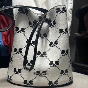 Karl Lagerfeld White and Black Shoulder Bag with Edgy Skull Design w/ wallet